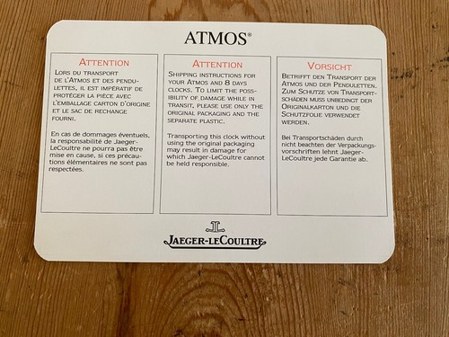 Booklet Follet - JAEGER LeCOULTRE - Instructions De Transport Pour L'ATMOS - Picture 2 of 2
