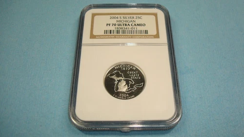 2004 S SILVER NGC PF70 ULTRA CAMEO MICHIGAN QUARTER 25C
