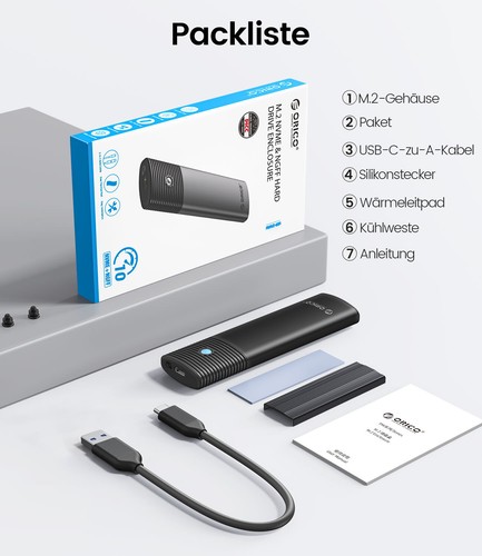 ORICO M.2 Gehäuse Adapter NVMe 10 Gbit/s/SATA 5 Gbit/s Externes M.2 SSD Gehäuse - Bild 14 von 20