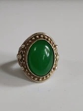 Old Chinese Tibetan Silver Hand Inlaid Jade Rings Made in Qianlong Collect