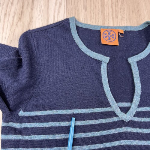Suéter túnica tejido a rayas mezcla de lana y cachemir Tory Burch talla pequeña azul - Imagen 12 de 15