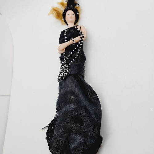 Bisque Porcelain Half Doll Tassle Hanging Ornament Black 1920s Style - Picture 10 of 14