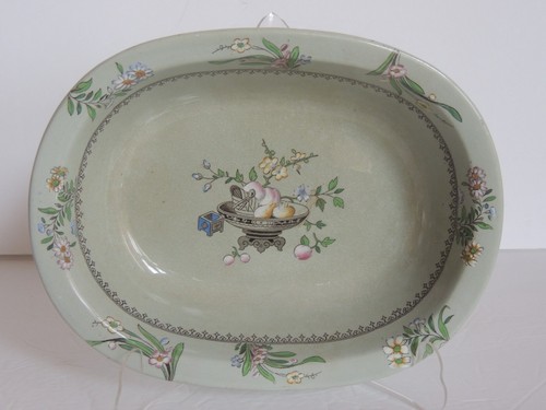 Antigua cesta de frutas Mintons 1878 pintada de transferencia ovalada de 9 1/2" tazón para servir - Imagen 8 de 8