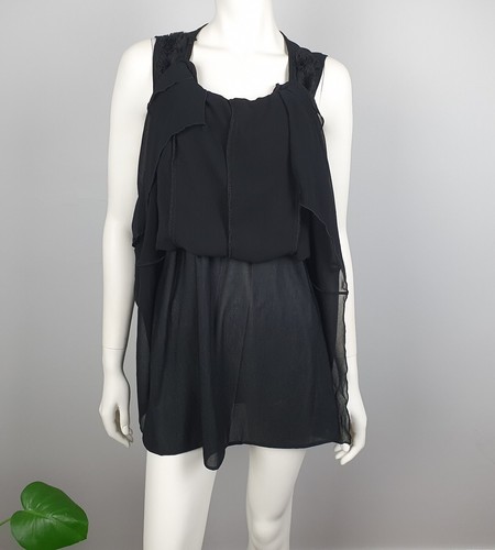 Elegant Brand Womens Size M Black Tunic Top Blouse Ruffle Scoop Neck Sleeveless - Bild 7 von 9