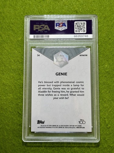 GENIE from ALADDIN PSA 9 Disney 100 REFRACTOR Card 2023 Topps Chrome DISNEY 100 - Picture 9 of 24