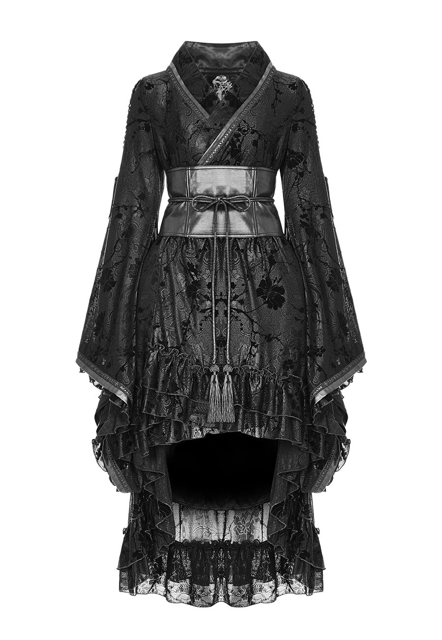 Kleid kimono kimono kimono schwarz mit Rüschen jacquard Gürtel abnehmbar gothi Punk Rave e719f3 Kleid kimono kimono kimono schwarz mit Rüschen jacquard Gürtel abnehmbar gothi Punk Rave e719f3