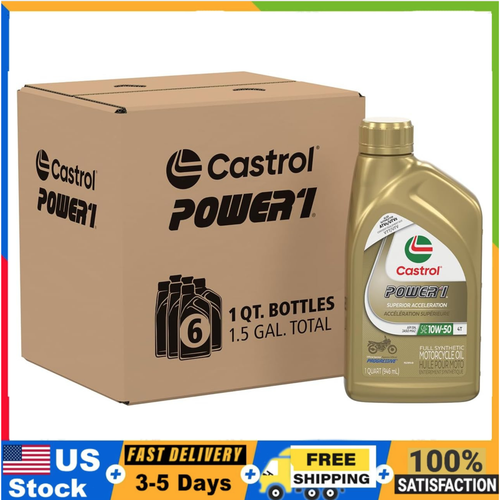 Castrol Power1 4T 10W-50 Full Synthetic Motorcycle Oil 1 Quart x 6 Pack - Picture 1 of 5