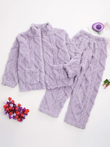 Unisex Kids Pajamas Solid Color Outfit Boys Set Zipper Winter Nightwear Warm - Picture 26 of 70