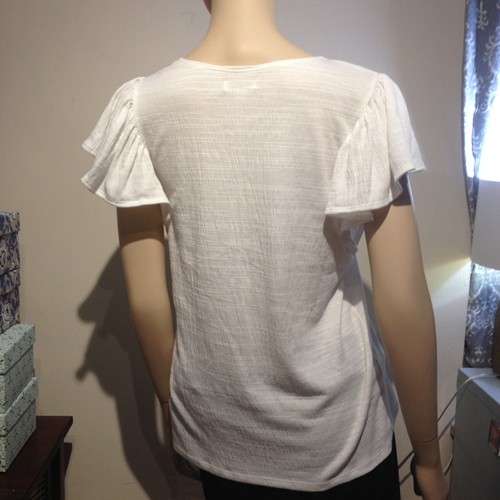 Max Studio White Textured Shirt Short Ruffle Sleeve NWT NEW $88 Retail SMALL S - Picture 9 of 11