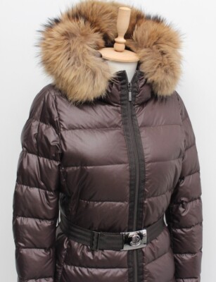ジャケット・アウター NANTESFUR Moncler Moncler Black Fur Hood Nantesfur Belted Down Long Puffer Jacket
