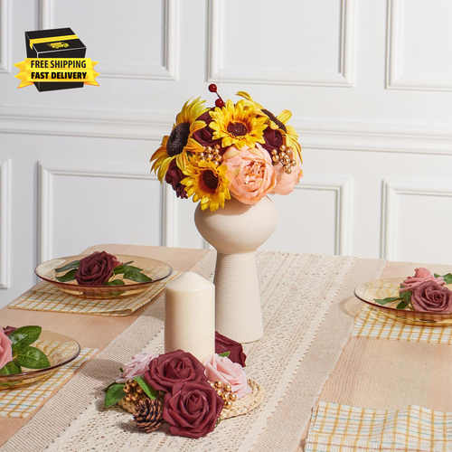 Artificial Flowers Combo, Fake Flowers for DIY Tables Centerpieces Baby Shower B - Picture 2 of 5