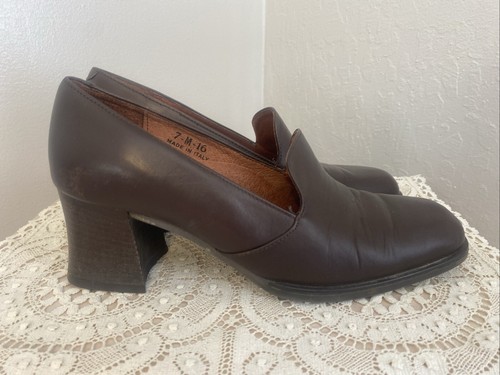 Nickels Soft Brown Leather Block Heeled Loafers Slip-Ons Size 7M - Picture 6 of 11