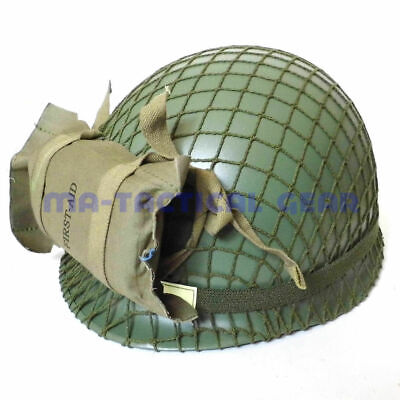 WWII WW2 US ARMY soldier M1 HELMET STEEL FIELD GREEN WITH NET COVER EYE BELT