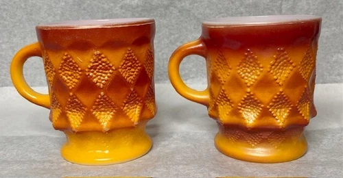 Coffee Mugs Anchor Hocking Fire King Kimberly Diamond  Orange Ombre Set Of 2