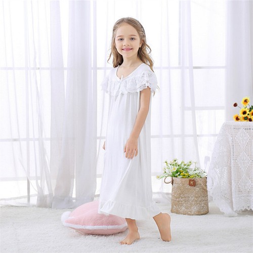 Girls Cotton Pajamas Lace Nightdress Sleepwear Cute Princess Dress Nightgown New - Picture 9 of 11