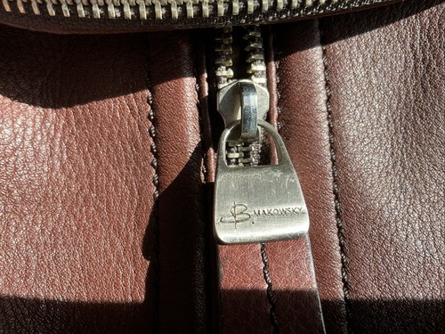 Bruce Makowsky Brown Leather Handbag With Interior Signature Leopard-like Print  - Picture 2 of 15