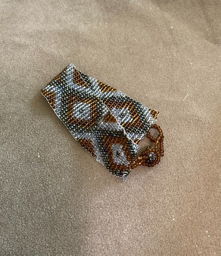 Seed Bead Geometric Bracelet Rust Silver Brown C25-39 - Picture 1 of 2