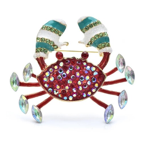 Quirky Fun Red Crustacean Crab Oven Mitt Pincers Rhinestone Brooch Jewelry - Picture 2 of 3