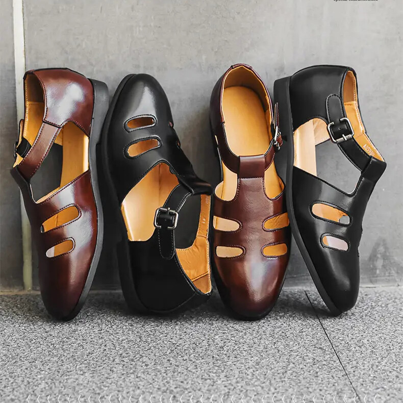 38-46 Roman Style Mens Closed Toe Buckle Hollow Out Sandals