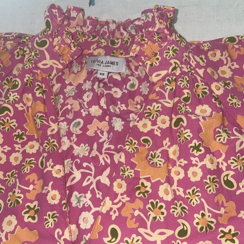 Olivia James The Label Harvest Plum Pink Floral Top Blouse Short Sleeve Size XS - Picture 5 of 11