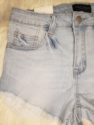 🆕️ American Bazi Women's Light Blue Frayed Hem Denim Cutoff Shorts - Picture 6 of 8