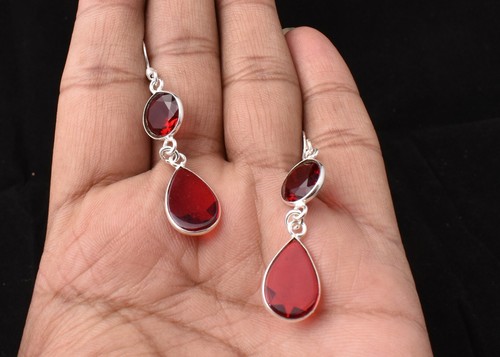 925 Sterling Silver Ruby Handmade Ethnic Beautiful light weight Earrings ES-1417 - Picture 4 of 5