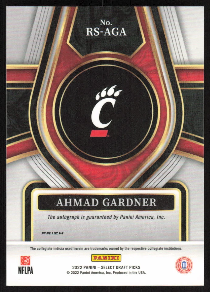 2022 Panini Select Draft Rookie Signatures Red Auto Ahmad Gardner Jets Sauce - Image 2 of 2