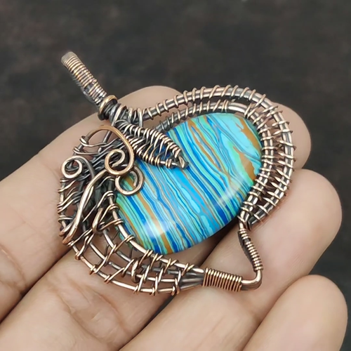 Womens day Deal Copper Rainbow Calsilica Gemstone Wire Wrapped Pendant Jewelry - Video 1 of 1