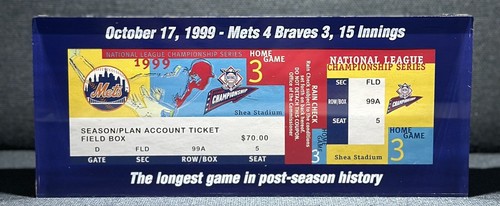 1999 National League Championship New York Mets Playoff Ticket Glass Enclosure - Picture 1 of 2