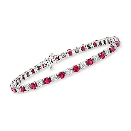3MM Round Cut Lab Created Ruby 7" inches Tennis Bracelet 14k White Gold Plated