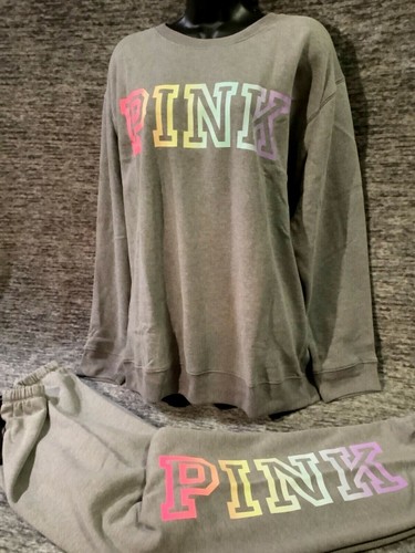 Suéter Victoria's Secret Rosa Ombre Rainbow Campus + Juego de Pantalones Gris Logotipo L Nuevo con Etiquetas - Imagen 8 de 11