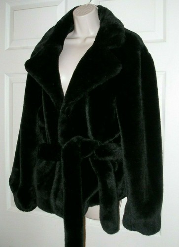 Denali Women's XL Black Faux Fur Winte Reversible Jacket with Belt New - Picture 5 of 10