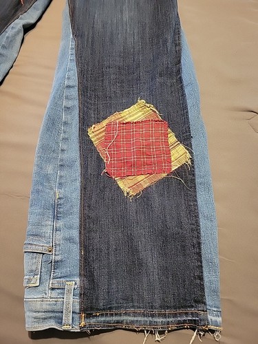 Reworked Lucky Mens Jeans 36 X 34 Wide Leg Distressed Grunge Upcycle Custom OOAK - Picture 14 of 19