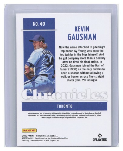 Kevin Gausman 2022 Chronicles Baseball - #40 - Toronto Blue Jays - Bild 2 von 2