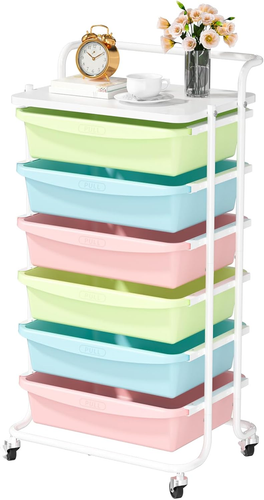 X1 Rolling Storage Cart with Drawers, Utility Cart with 6 Plastic Drawers, Stora - Picture 8 of 12