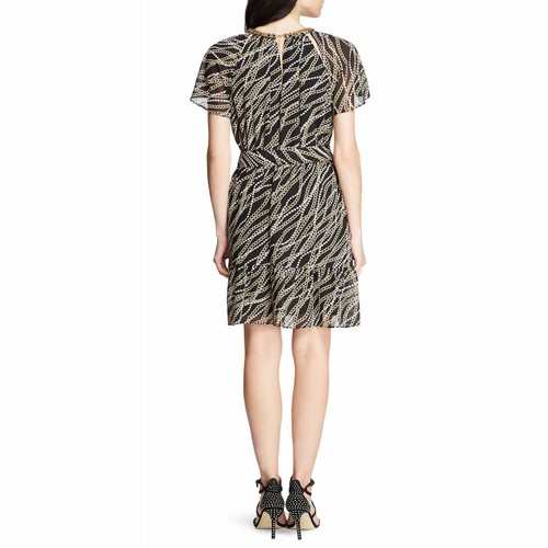 NWT $165 Michael Kors Chiffon Printed Chain Detail Dress Black / Gold - Picture 8 of 8