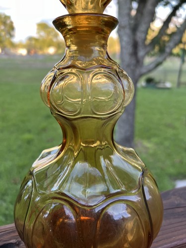 Empoli Italian Glass Corset Shape Amber Genie Bottle Vintage Decanter 14” Flame - Picture 14 of 14