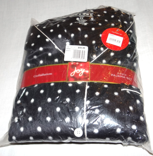 Kohls Croft and Barrow Woman's Fleece Pajamas 2XL Pajama Set Black White Dot