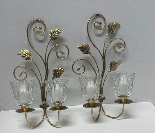 Home Interiors SCONCES CANDLE HOLDERS GILT WROUGHT METAL HOLLYWOOD REGENCY HOMCO - Picture 6 of 9