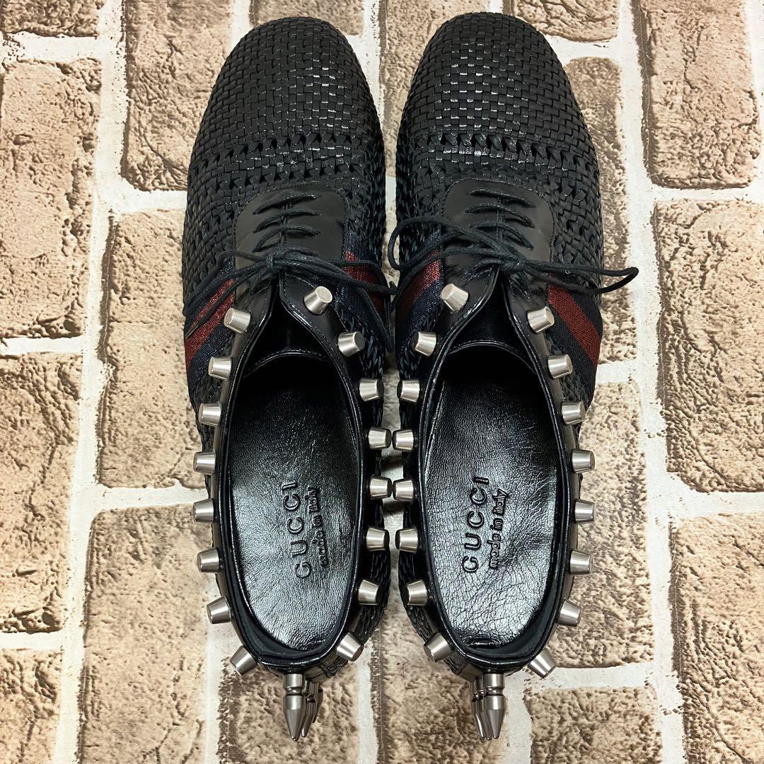 GUCCI Studded Spike Sherry Line Black Mesh Dress Shoes Size GUCCI Studded Spike Sherry Line Black Mesh Dress Shoes Size