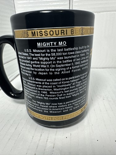 USS Missouri Coffee Mug Black Gold Pearl Harbour Mighty MO Strength For Freedom - Picture 3 of 6