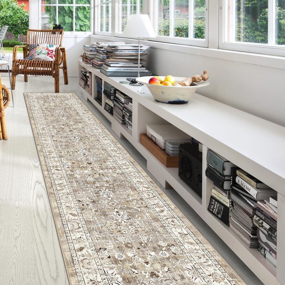 Washable Runner Rug, 2x10 NonSlip Vintage Farmhouse Hallway Runner Rug