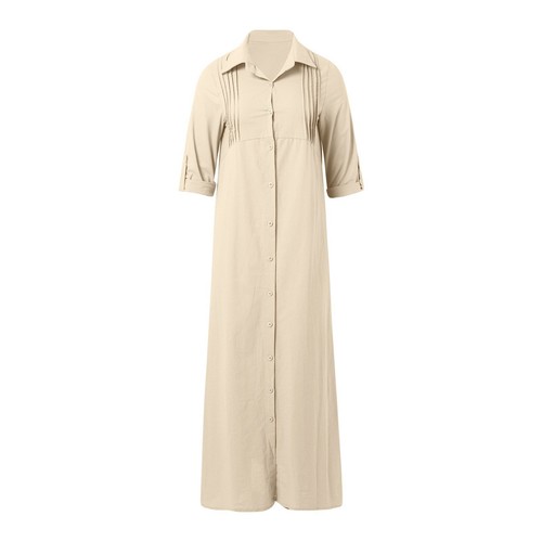 Women Button Up Shirt Dress Flowy Long Sleeve Maxi Dress Modest Beach Cover Ups - Picture 28 of 35