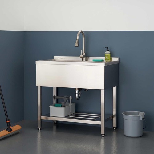 TRINITY 30" X 14" Stainless Steel Utility Sink w Pull-Out Faucet Garage, Laundry - Picture 19 of 21