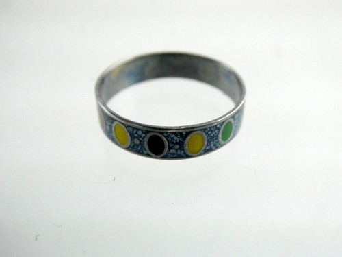 Southwestern Sterling Silver Crushed Stone Enamel Design Band Ring 925 Size 7.25 - Picture 4 of 16