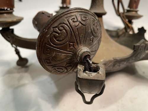 VINTAGE EMPIRE BRONZE CEILING LIGHT CHANDELIER 5 ARM, 17 “ Dia. See Desc/Pics - Picture 4 of 14