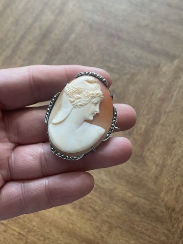 Fab Antique Edwardian Cameo Silver & Marcasite Brooch - Picture 7 of 11