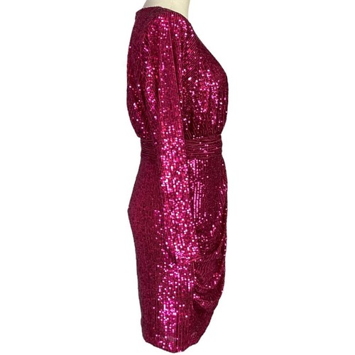 Eliza J Cocktail Dress Size 6 Pink Sequined Long Sleeve Draped Shoulder Pads NWT - Picture 4 of 11