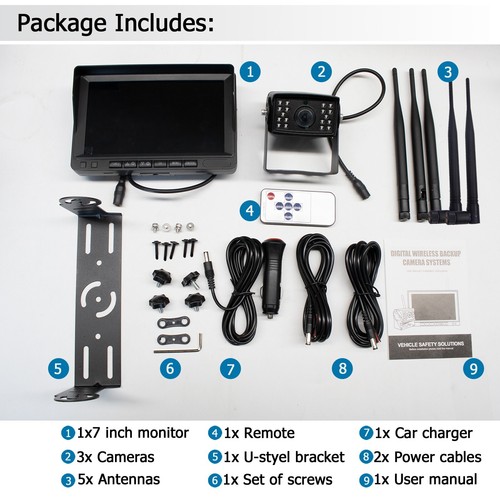 3x Digitale Funk Rückfahrkameras BSD 7" Monitor DVR Rückansicht für Wohnmobil Wohnwagen - Bild 20 von 20