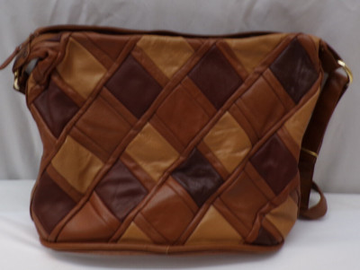 Vintage La Covina Multi Color Leather Patchwork Shoulder Bag Crossbody Purse